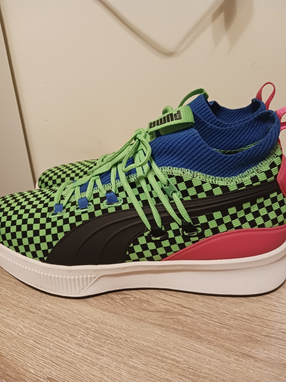 PUMA Clyde Court Summertime Green Checkerboard/Pink Trim Men's Sneakers